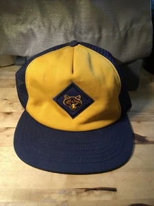 Vintage 80s Boy Scots Wolf Club Hat Cap Snap Back Adjustable Yellow Blue Uniform - Picture 1 of 10
