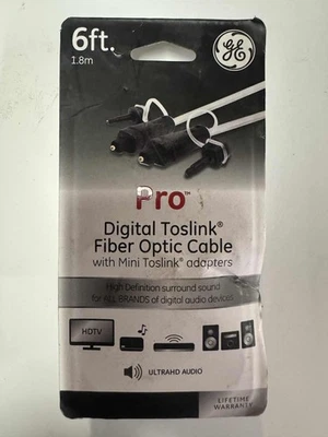 GE Pro Digital Toslink Fiber Optic Cable with Mini Toslink Adapters 6FT 1.8m New - Image 1 of 2