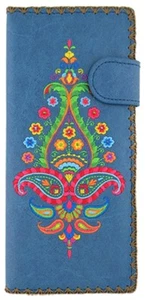 LAVISHY AGRA INDIAN EMBROIDERY BLUE LARGE WALLET VEGAN FAUX LEATHER NEW 97198Blu - Picture 1 of 8