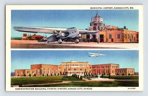 Postal Missouri Kansas City MO Municipal Fairfax Aeropuerto Avión Años 40 Sin Publicar - Imagen 1 de 2