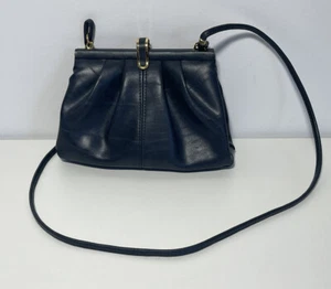 MARGAUX ORIGINAL Vintage Navy Blue Clutch With Shoulder Strap & Gold Hardware - Picture 1 of 11