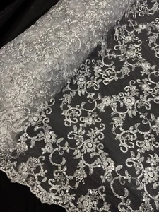 1 mtr white sequin scalloped bridal tulle net fabric 52” wide - Picture 1 of 6