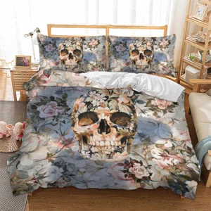 Skull Floral Doona/Duvet/Quilt Cover Set Single/Double/King Size Bedding - Picture 1 of 19