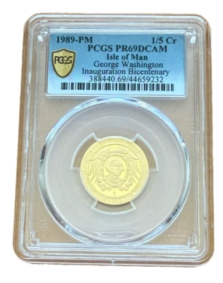 Isle of Man 1989 PM Gold 1/5 oz 1/5 Crown PCGS PR69DCAM George Washington - Image 1 of 2