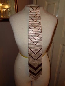 Brown & Off White Stripe Classic Polyester Neck Tie By ROMARIO MANZINI. - Picture 1 of 1