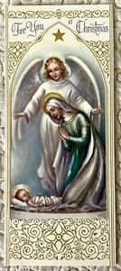 Unbenutzte Weihnachtskarte Maria Madonna Jesuskind Engel Stern Vintage 60er Jahre - Bild 1 von 3