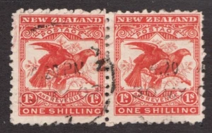 1899-00 New Zealand Sc# 96 - 1sh, Kea & Kaka, Hawk Billed Parrots. Used Cv$28 - Picture 1 of 1