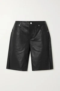 Pantaloncini donna pelle di agnello nuovi neri pelle lunghezza coscia ragazza corti chiusura bottoni - Foto 1 di 3