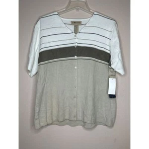 Sag Harbor Sport VTG NWT White & Tan Striped Button Front Sweater Vest XL - Picture 1 of 8