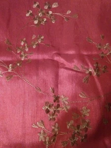 Curtain Embroidered One Faux Silk Floral Red Blossom W52 x L17 Rod Pocket Top - Picture 1 of 5