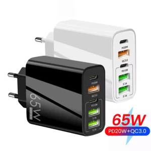 Prise chargeur mural multi ports USB 65W Europe Royaume-Uni USA type C et USB A - Photo 1 sur 4