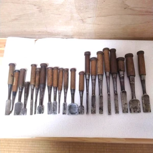 Chisel Nomi set of 20 Japanese Vintage Woodworking Tool Japan Lot - Picture 1 of 20