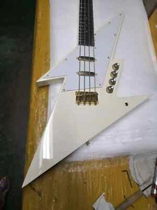 Bajo eléctrico Lightning Bolt blanco abstracto personalizado de fábrica de 4 cuerdas - Imagen 1 de 3