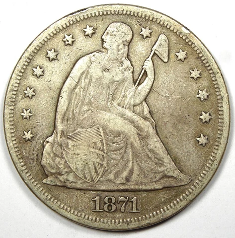 1871 Seated Liberty Silver Dollar $1 - VF Details- Rare Early Coin! Cover