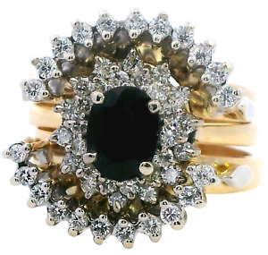 Captivating Sapphire and Diamond Bridal Set in Yellow Gold and Palladium