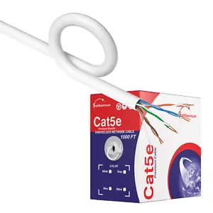 Cat5e 1000ft cable UTP Solid White LAN Network Ethernet RJ45 Bulk CAT5 24 AWG - Picture 1 of 5