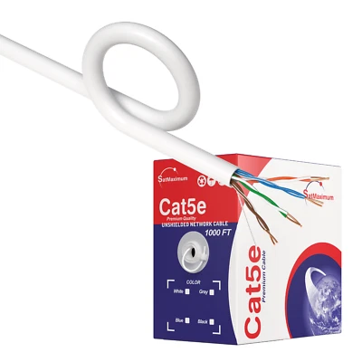 Cat5e 1000ft cable  UTP Solid White LAN Network Ethernet RJ45 Bulk CAT5 24 AWG - Image 1 of 4