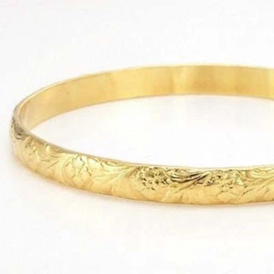 18ct Heavy Yellow Gold Plated Embossed Filigree Women's Bangle - USA Made - Foto 1 di 7