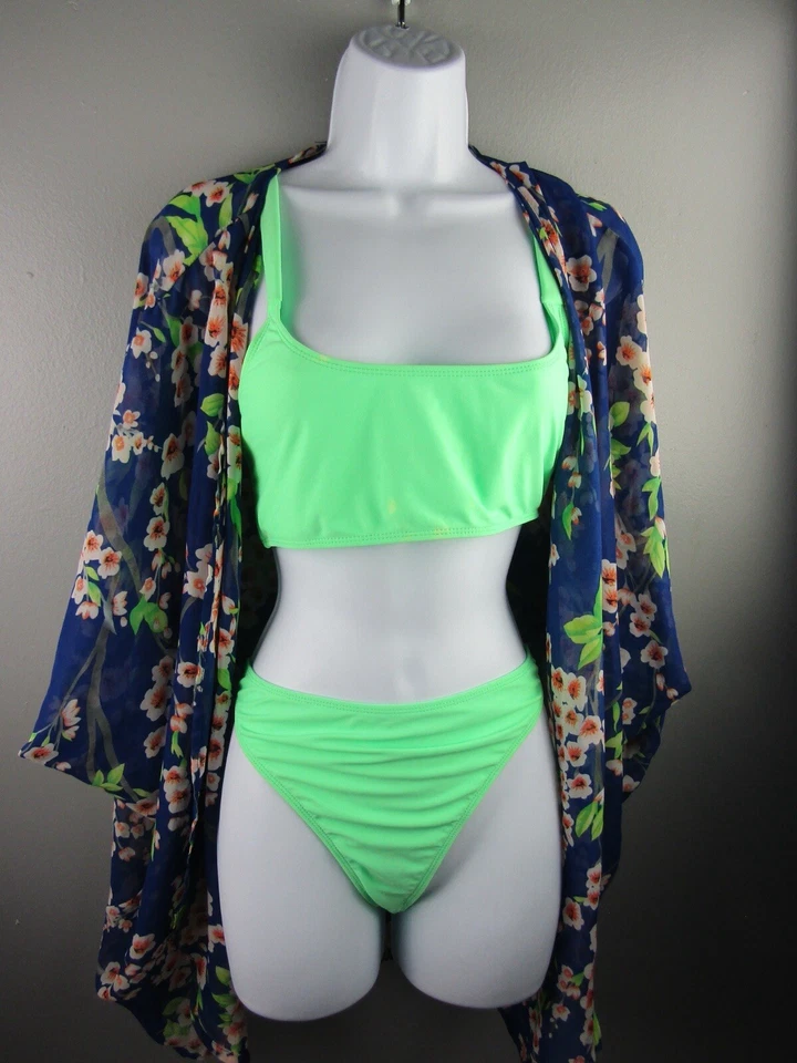 Bikini Boohoo 2 piezas verde neón cruzado trasero con cubierta gratuita - EE. UU. 12/L Foto 1 de 4
