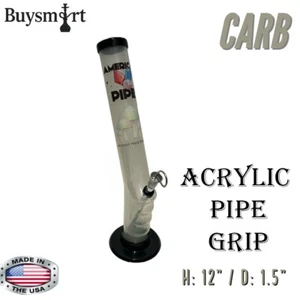 12"x1.5" Frosted Acrylic GRIP Water Pipe, Carb | AmericanPipes® USA-Made - Picture 1 of 2