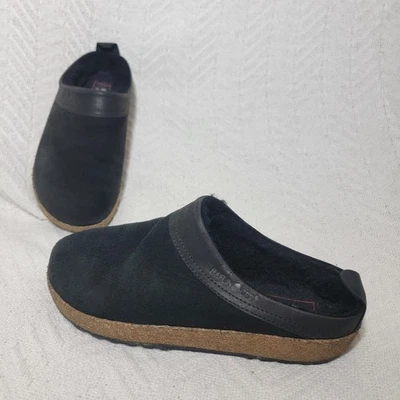 Haflinger Snowbird Slipper Clogs Black Suede Shearling Lined Upper Size 37 US 6 - Image 1 of 4
