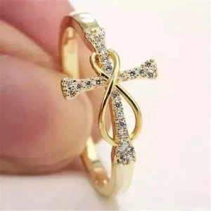 Fede Nuziale Croce Diamante Creata in Laboratorio Tonda 0,50 Ct Placcata Oro Giallo 14K - Foto 1 di 4