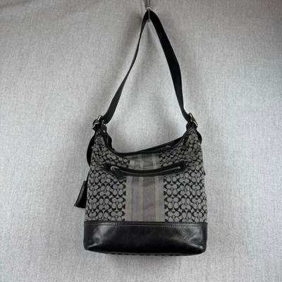 Coach Legacy 19918 Black Gray Signature Stripe Jacquard Duffle Shoulder Bag - Image 1 of 4
