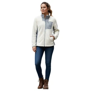 Xersion Ivory & Gray Fleece Polar Bear Zip Up Jacket - Size L - Picture 1 of 10