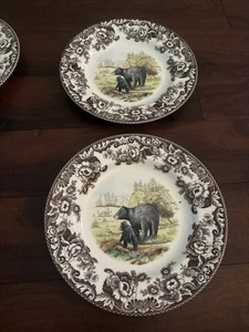 New Fall Thanksgiving Spode Woodland Black Bear Dinner Plates Set Of 2 - Picture 1 of 6