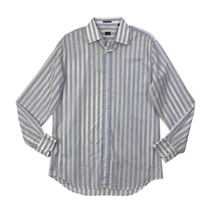 Paul Smith Shirt Mens 15.5 Bone White Periwinkle Striped Linen Blend Made Italy - Picture 1 of 8