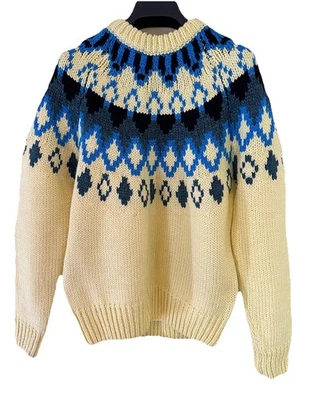 Zara Men’s Chunky Knit Fair Isle Style Crewneck Sweater Size Medium - Image 1 of 4