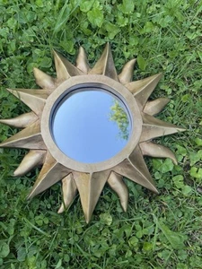 Vintage Sunburst Wall Mirror Gold Resin 12”x12” Made in Taiwan Boho Celestial - Picture 1 of 11