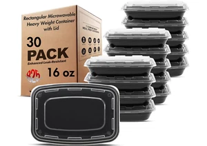16 oz Plastic Keto Meal Prep Containers W/Lids, Stackable, Microwavable - Picture 1 of 4