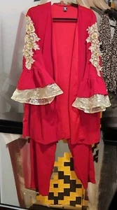Women's 2 Pc Top & Pants Red Fancy Christmas  - Picture 1 of 18