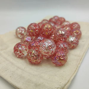 50 x Round Glass Marbles Cloth Bag Pink Textured Retro Party Bag Gift Idea - Picture 1 of 6