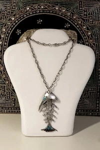 Collana vintage argento 925, maglia marinara ciondolo pesce firmata PIEREZ 120gr - Foto 1 di 18