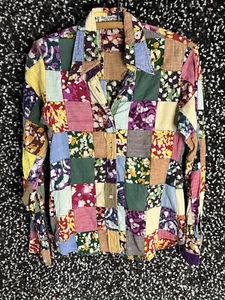 Vintage 60s 70s Made India cotton patchwork long sleeve button down Hippie - Picture 1 of 9