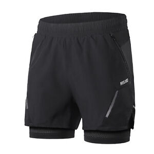 2-In-1 Men Running Shorts with Zipper Pockets Quick Dry Exercise Shorts for G6W7