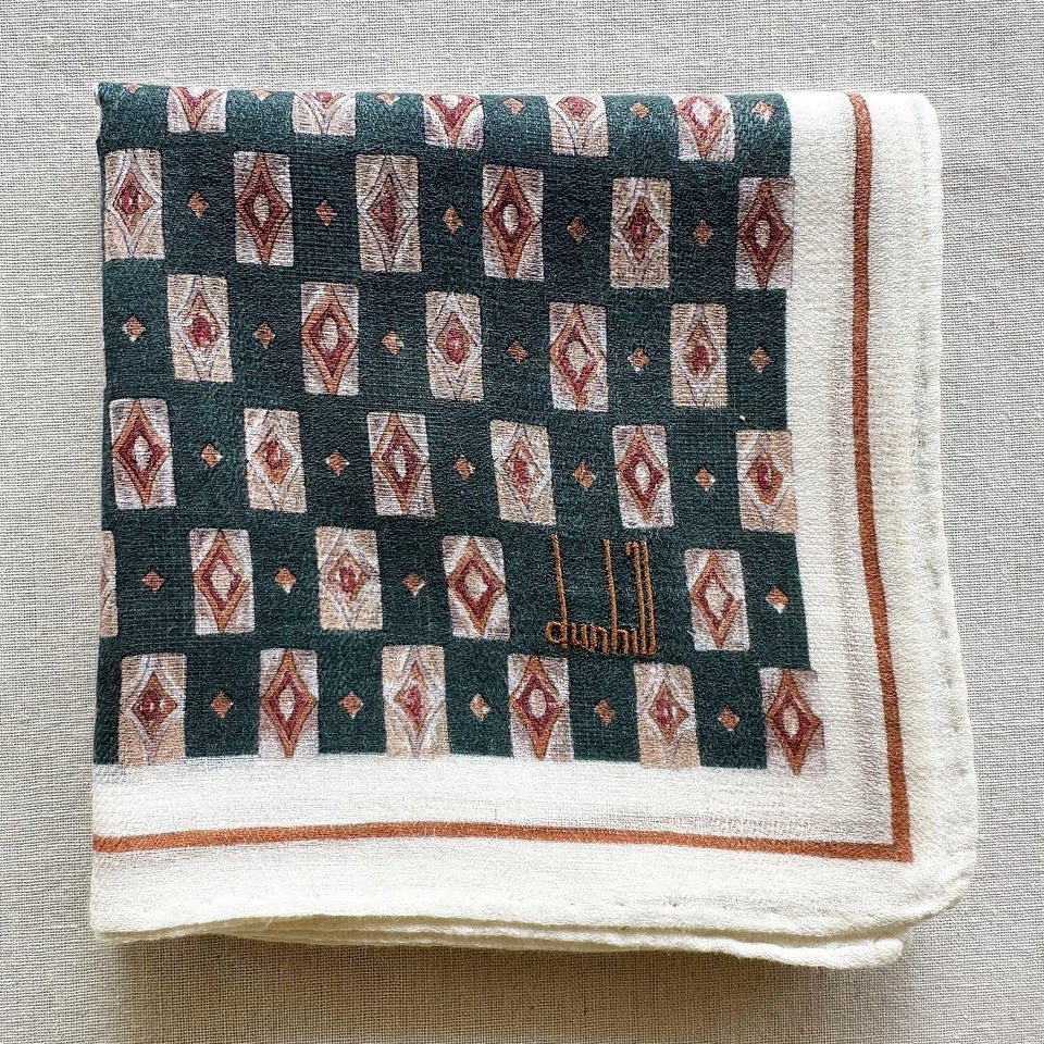 Vintage Mens Handkerchief Geometric Check Classic Green Cotton Pocket Square 20" - Image 1 of 3