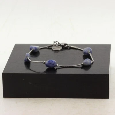 Pulsera de acero inoxidable 5 cuentas de jaspe azul de Sudáfrica forma libre Foto 1 de 2
