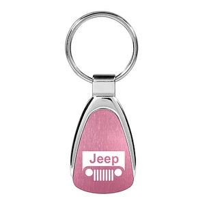 Jeep Grill Logo Pink Tear Drop Metal Key Chain Keychain Key Ring Warranty - Picture 1 of 3