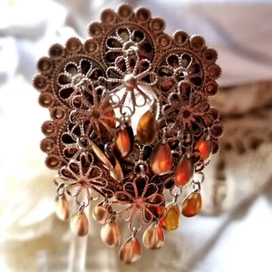 Antike Hochzeit Brosche Silber & Vermeil Norwegen Punze Solje Brooch 57x42mm - Bild 1 von 12