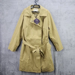 Womens Tan Green Raincoat Water Resistant Lined Long Sleeve Ava & Viv Size X - Picture 1 of 12