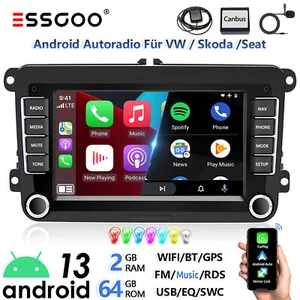 64GB Android 13 Autoradio 2 DIN Carplay GPS WIFI RDS Per VW GOLF 5 6 Polo Touran - Foto 1 di 16