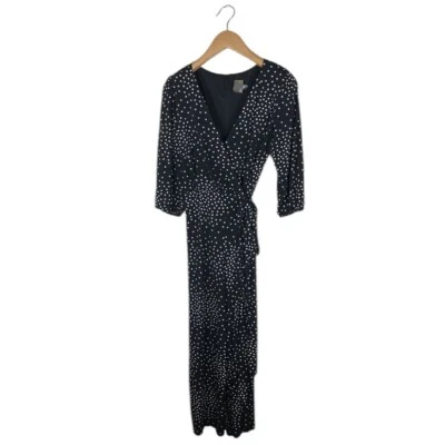 Mono TAYLOR Para Mujer Talla 14W Negro y Marfil Lunares Pierna Ancha Envoltura Corbata Cinturón Foto 1 de 4