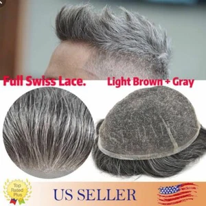 100%Human Hair Replacement Mens Toupee Hairpieces Full SWISS LACE Basement Wigs  - Picture 1 of 62