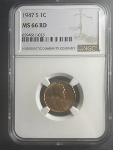 1947-S NGC 1C LINCOLN WHEAT CENT MS66RD RED - Picture 1 of 2