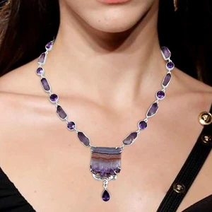 Purple Prism: Top Amethyst Stalactite Silver Necklace for Women Gift Her - Picture 1 of 7