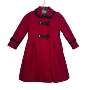 Rothschild Girls 5 Red Wool Pea Coat Button Dress Bow Accents Pleated Old Money - Picture 1 of 8