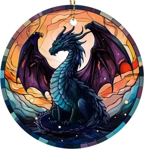 Dragon Stained Glass Ornament, Christmas Ornaments, Christmas Tree Decorations, - Picture 1 of 7